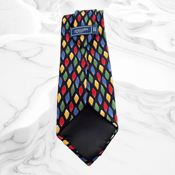 Principles 100% Silk Neck Tie Made In Italy Multicolored Diamonds Shapes - Picture 2 of 4